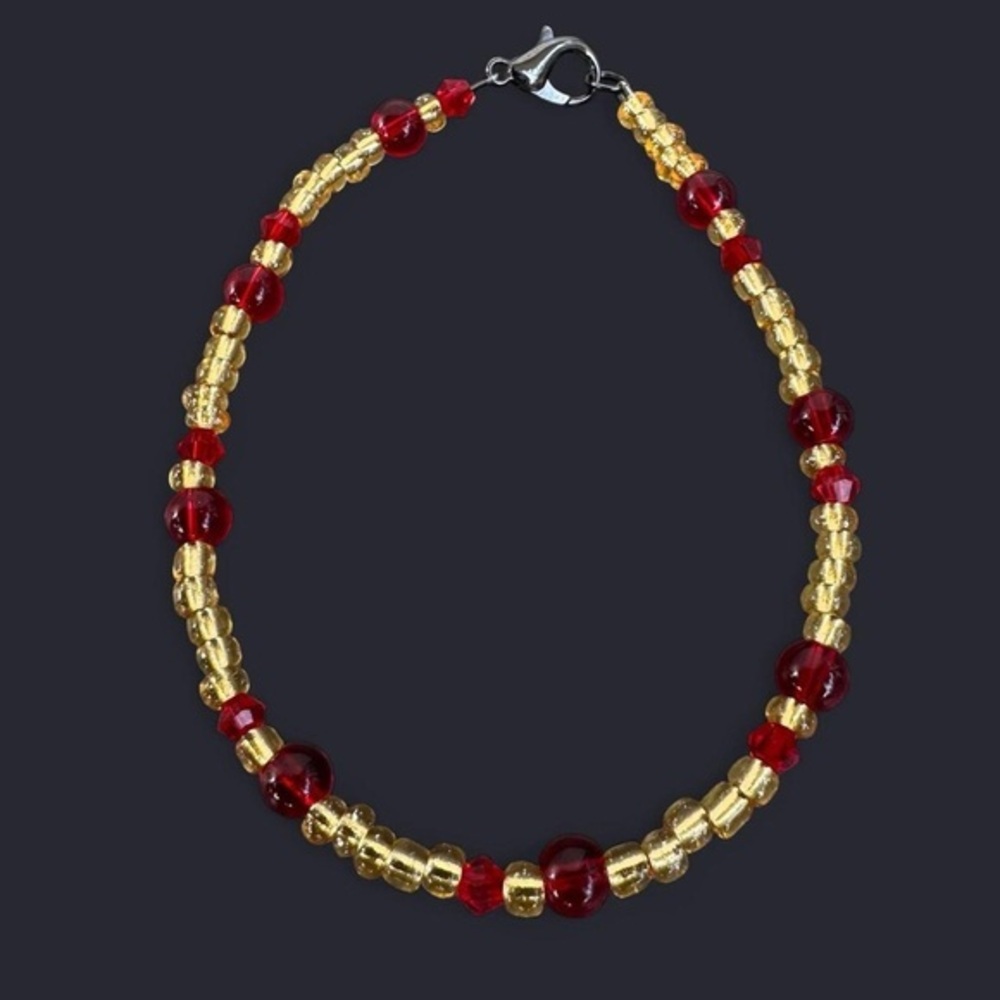 Gold & Red Glass Bead Anklet